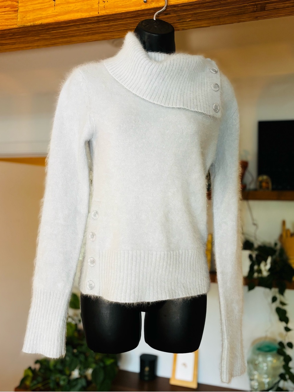 Le Château Angora Blend Cowl Neck Sweater Ice Blue Gray Medium